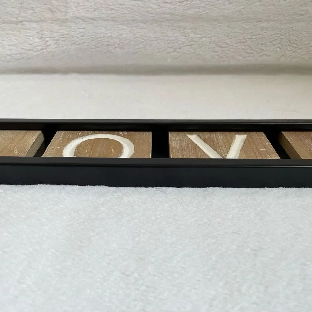 Love Hanging Sign Wood Letter Blocks Metal Frame Home Decor